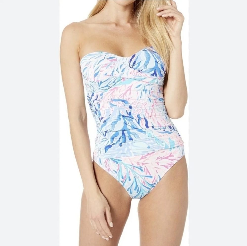 Lilly Pulitzer $138 Size 12 Flamenco One Piece Swimsuit Kaleidoscope Coral EUC
